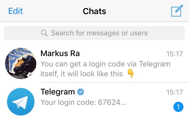 Telegram giriş kodu ekranı örneği